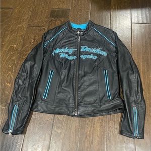 Harley Davidson Motorcycle Woman’s leather jacket black & blue size XS